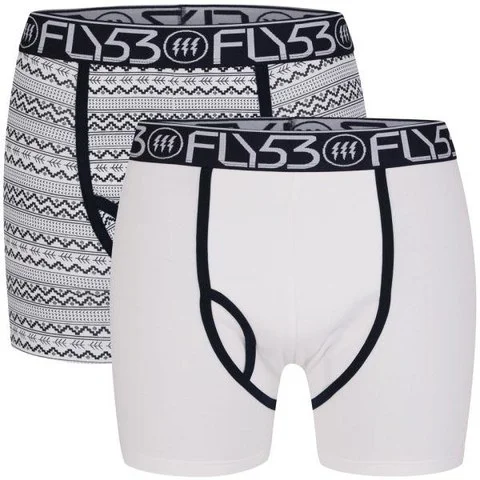 Fly 53 Men's Two Pack Boxers - White/Navy - S - White/Navy Afbeelding 1