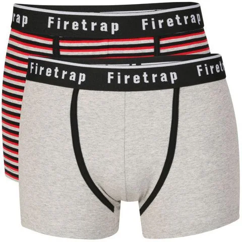 Firetrap Men's 2-Pack Striped Boxers - Grey/Red/Black - S - Grey/Red/Black Afbeelding 1