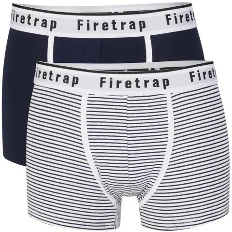 Firetrap Men's 2-Pack Striped Boxers - Black/Blue - S - Black/Blue Afbeelding 1