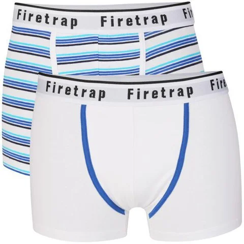 Firetrap Men's 2-Pack Striped Boxers - White/Blue - S - White/Blue Afbeelding 1