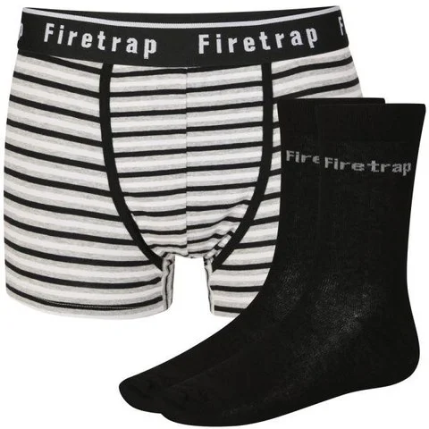 Firetrap Men's Boxer and Sock Gift Set - Black/White - S - Black/White Afbeelding 1