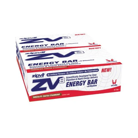 ZipVit ZV8 Energy Bar - Box of 20 - Chocolate Coated Strawberry - 20Repen - Doos - Aardbei Afbeelding 1