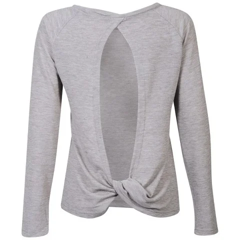 Moku Women's Twist Back Knitted Jersey Top - Grey Marl - S-M - Grijs Afbeelding 1