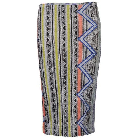 Glamorous Women's Midi Neon Aztec Print Skirt - Grey/Neon - 8 - Grey/Neon Afbeelding 1
