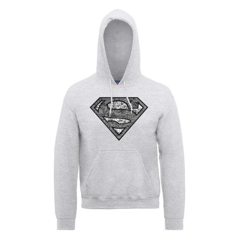 DC Comics Hoody Superman Distressed Logo - Heather Grey - S - Grijs Afbeelding 1