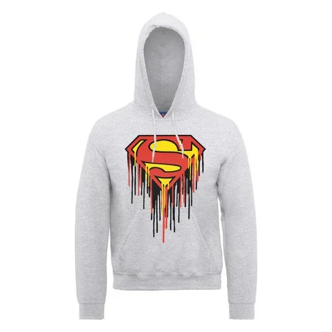 DC Comics Hoody Superman Drip Logo - Heather Grey - S - Grijs Afbeelding 1