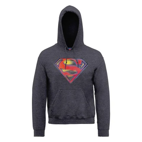 DC Comics Hoody Superman Stencil Logo - Dark Heather - S - Grijs Afbeelding 1