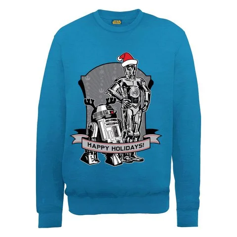 Star Wars - Happy Holiday Droids Kersttrui - Blauw - S - Blauw Afbeelding 1
