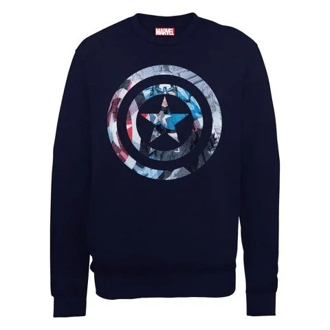 Marvel Avengers Assemble Captain America Montage Symbol Men's Sweatshirt - Navy - S - Navy blauw Afbeelding 1