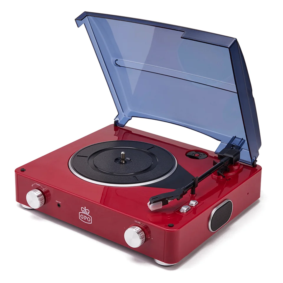 GPO Retro Stylo Turntable (3 Speed) with Built-In Speakers - Red Afbeelding 1