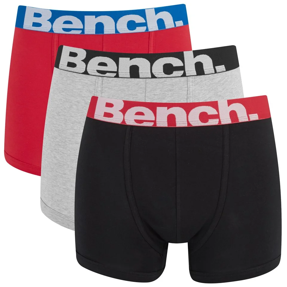 Bench Men's 3-Pack Large Logo Band Boxers - Red/Black/Grey - S - Red/Black/Grey Afbeelding 1