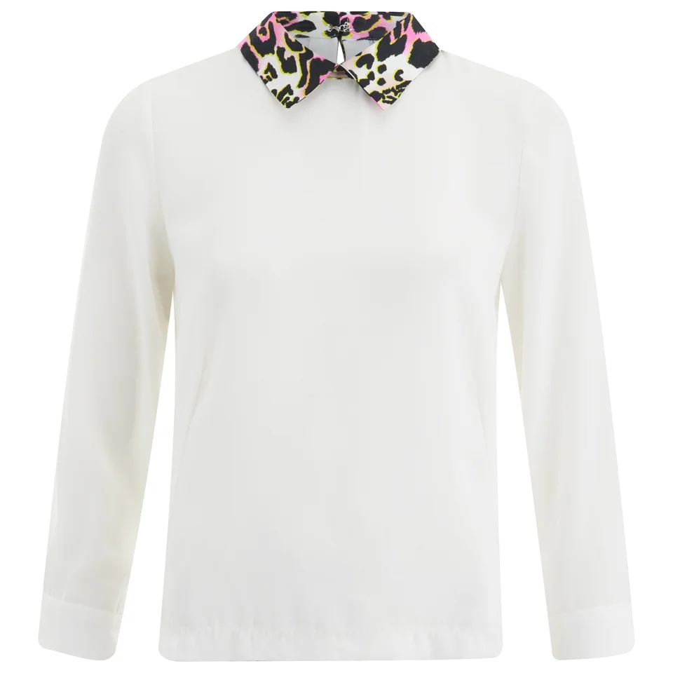 Vero Moda Women's Medine Contrast Collar Top - White - XS/UK 8 - Wit Afbeelding 1