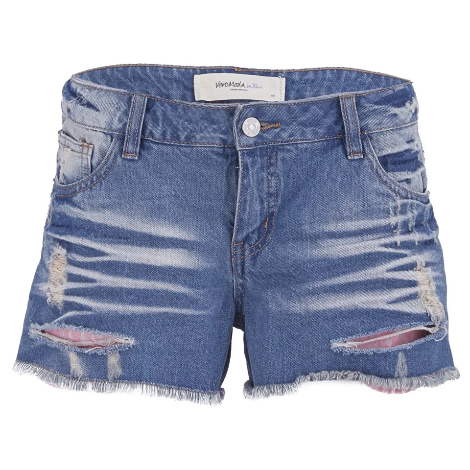 Vero Moda Women's Paula Neon Denim Shorts - Blue - UK 8 - Blauw Afbeelding 1