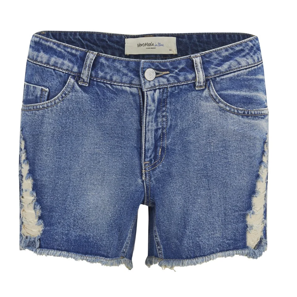Vero Moda Women's Brix Distressed Shorts - Blue - UK 8 - Blauw Afbeelding 1
