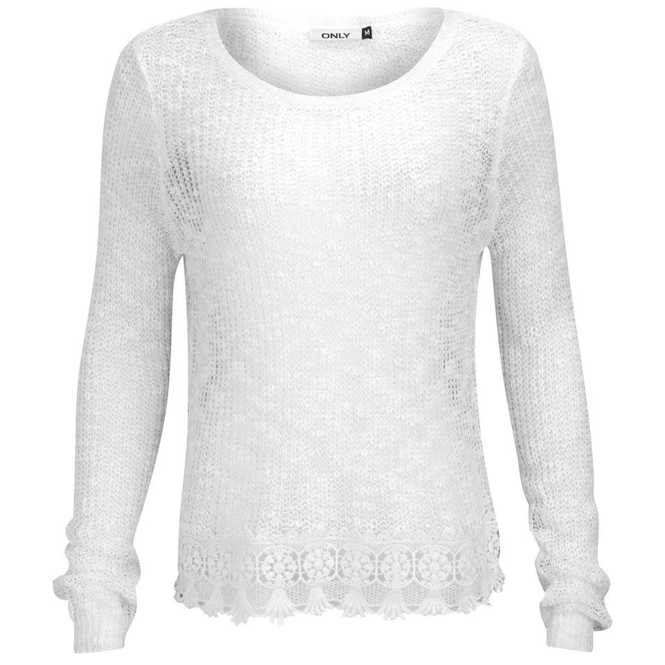 ONLY Women's Vanessa Lace Detail Knitted Jumper - Cloud Dancer - XS/UK 6 - beige Afbeelding 1