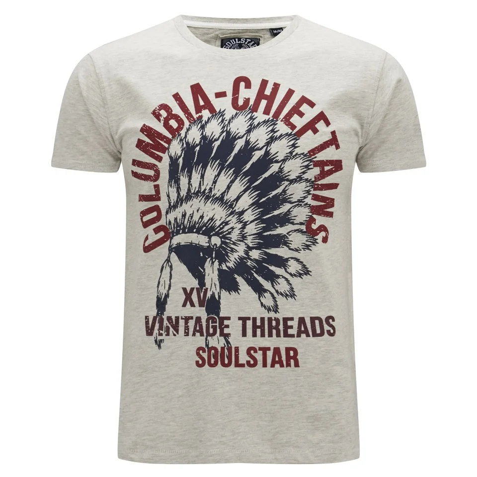 Soul Star Men's Mt Chieftans Printed T-Shirt - Oatmeal Mel - S - beige Afbeelding 1