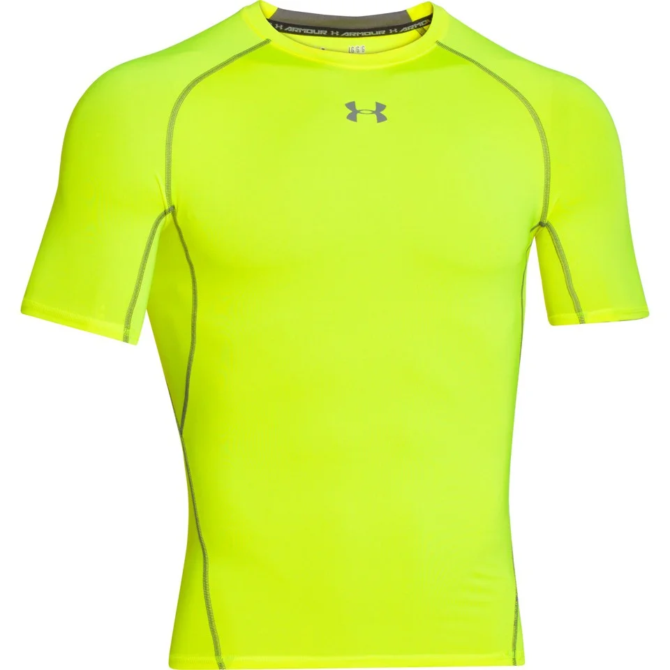 Under Armour Men's Armour Heat Gear Short Sleeve Training T-Shirt - Yellow/Graphite - S - Yellow/Grey Afbeelding 1