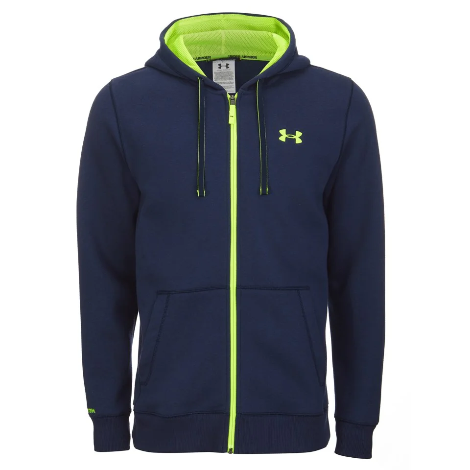 Under Armour Men's Storm Cotton Rival Full Zip Hoody - Midnight Navy/Yellow - S - Blue/Yellow Afbeelding 1