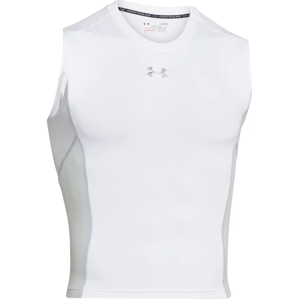 Under Armour Men's Heat Gear Armourstretch Sleeveless Training T-Shirt - White/Steel - S - Wit Afbeelding 1