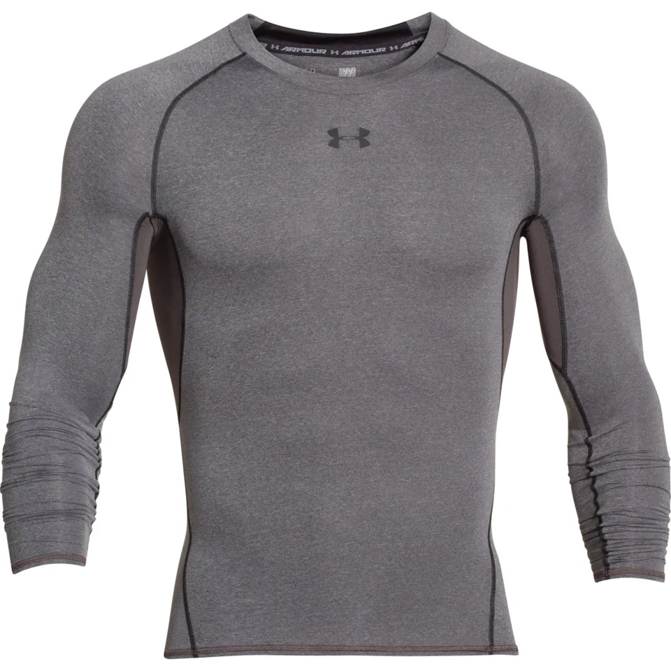 Under Armour Men's Armour HeatGear Long Sleeve Compression Top - Carbon Heather/Black - S - Grey/Black Afbeelding 1