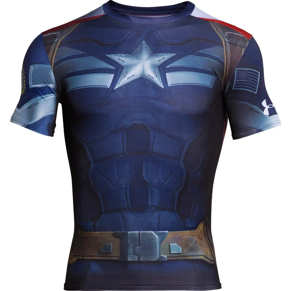Under Armour Men's Captain America Compression Short Sleeved T-Shirt - Navy/Silver/Red - S - Blue/Red/Silver Afbeelding 1