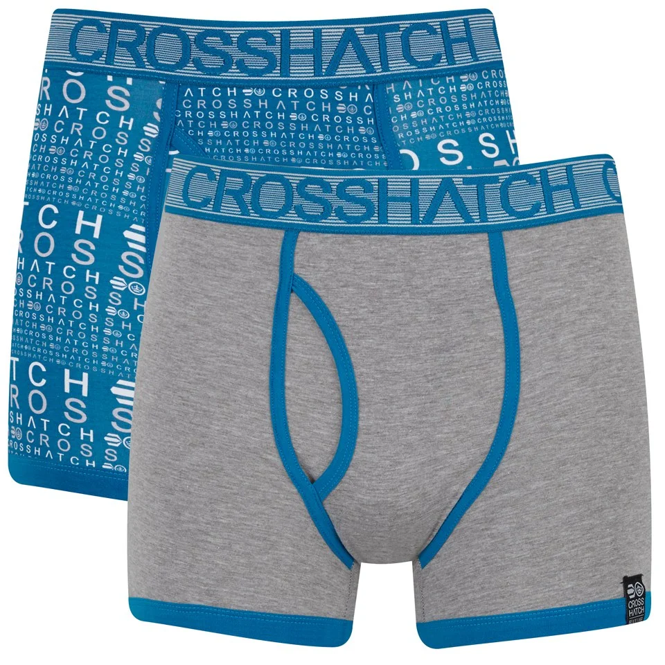 Crosshatch Men's Squint 2-Pack Boxer Shorts - Mykonos Blue/Grey Marl - S - Blue/Grey Afbeelding 1