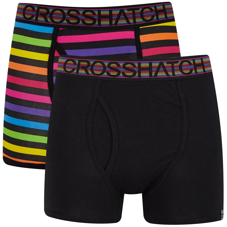 Crosshatch Men's Refracto 2-Pack Boxer Shorts - Multi/Black - S - Multi/Black Afbeelding 1