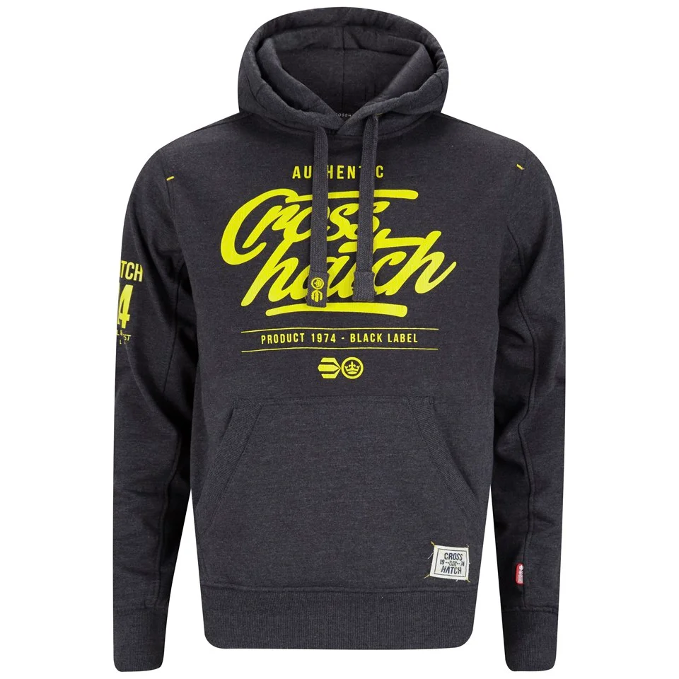 Crosshatch Men's Squirm Neon Print Hoody - Charcoal Marl - S - Grijs Afbeelding 1