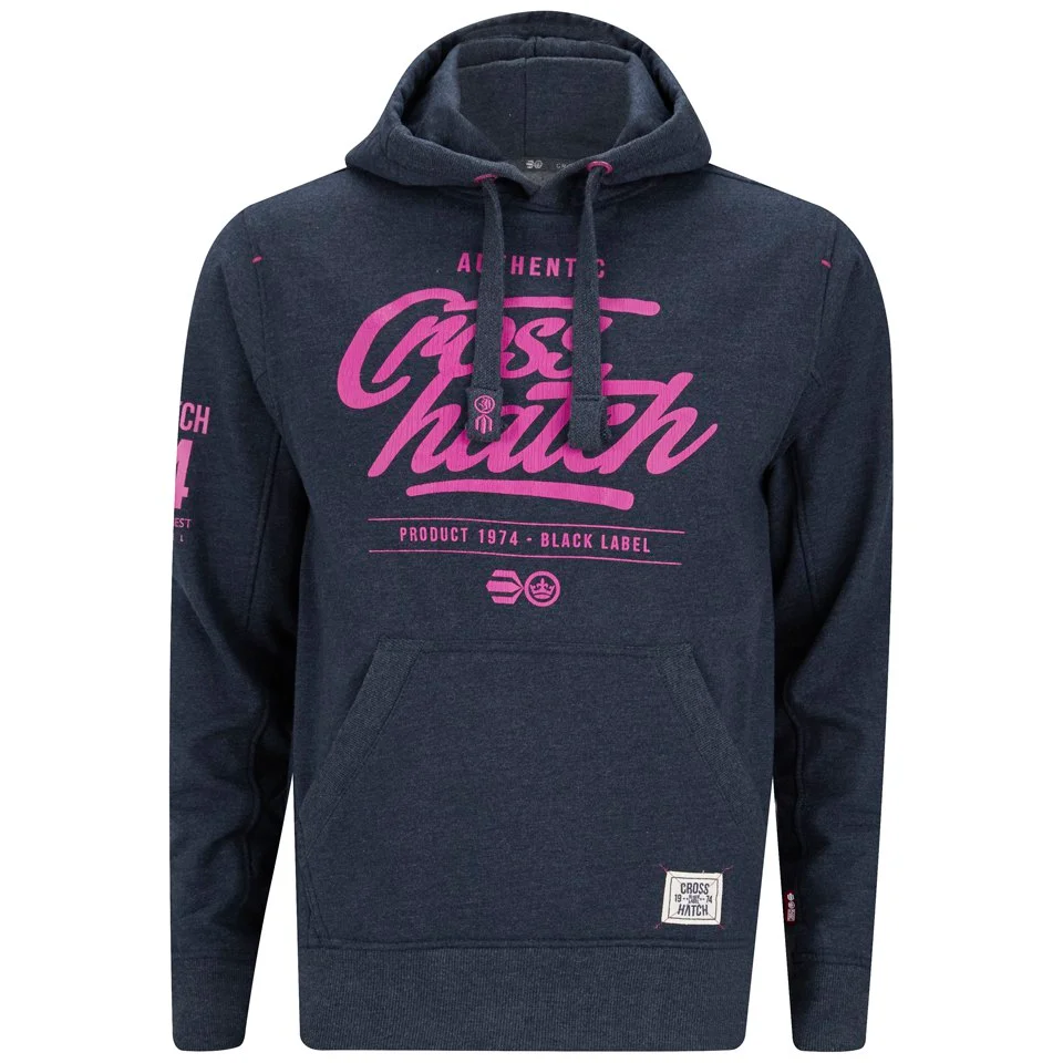 Crosshatch Men's Squirm Neon Print Hoody - Navy Marl - S - Blauw Afbeelding 1