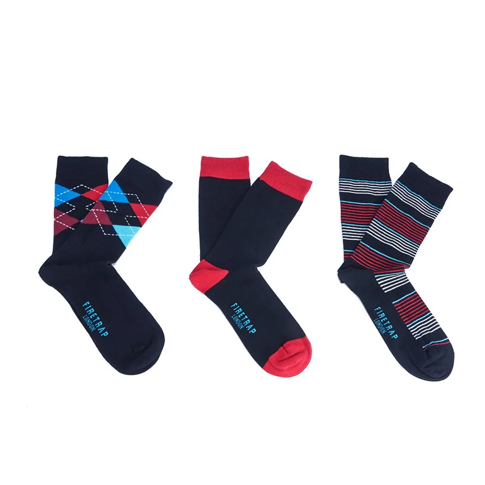 Firetrap Men's Jacquard Logo 3-Pack Socks - Black - One size - Zwart Afbeelding 1