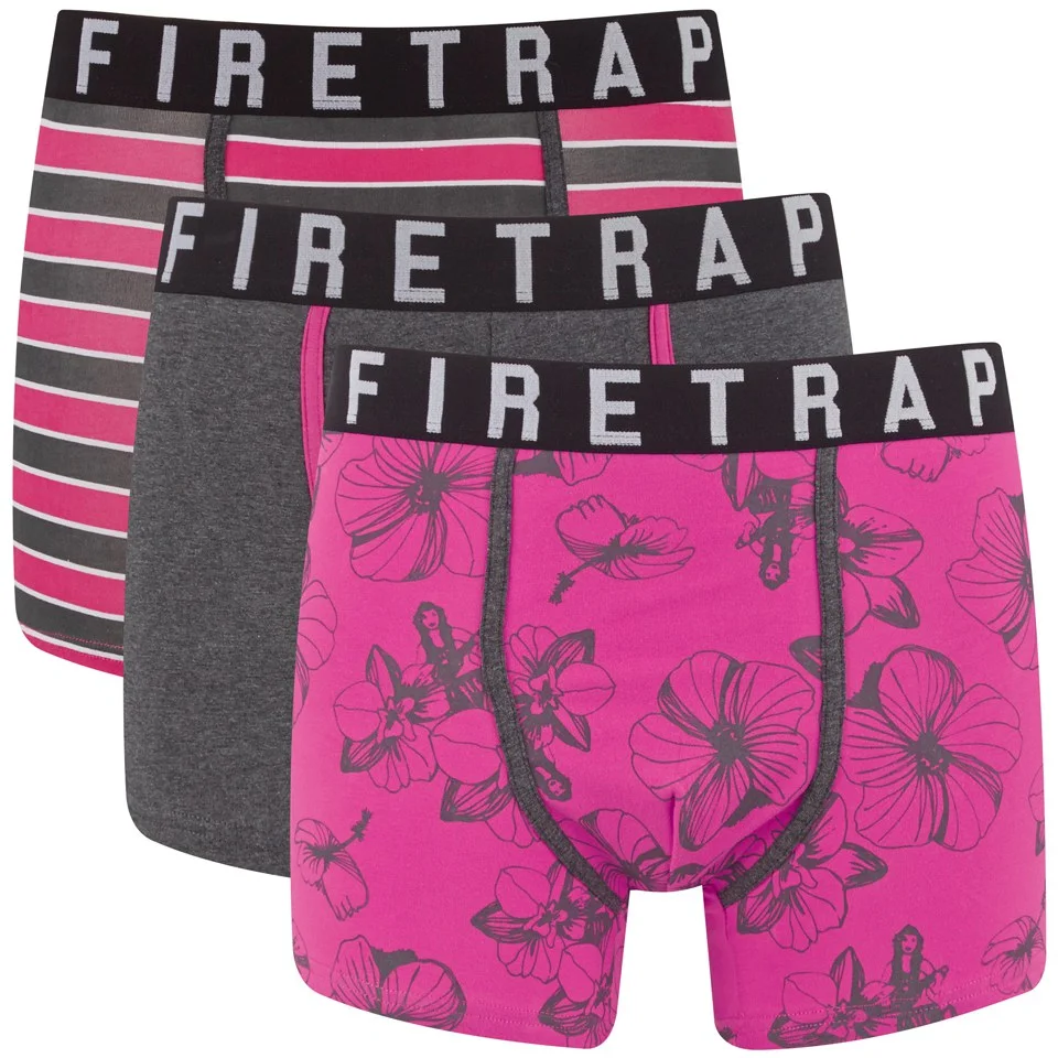 Firetrap Men's Aloha 3-Pack Boxers - Grey/Fuchsia - S Afbeelding 1