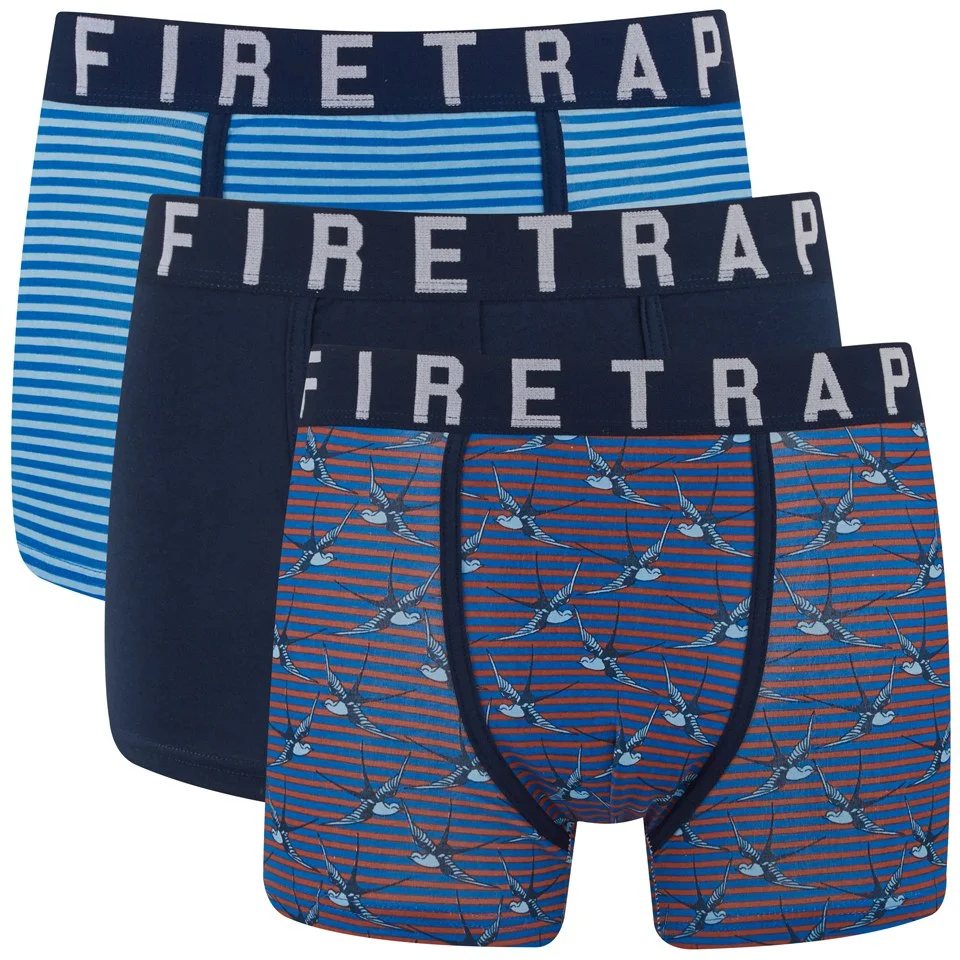Firetrap Men's Swallow 3-Pack Boxers - Navy/Baby Blue/Rusty Red - S - Blue/Red Afbeelding 1