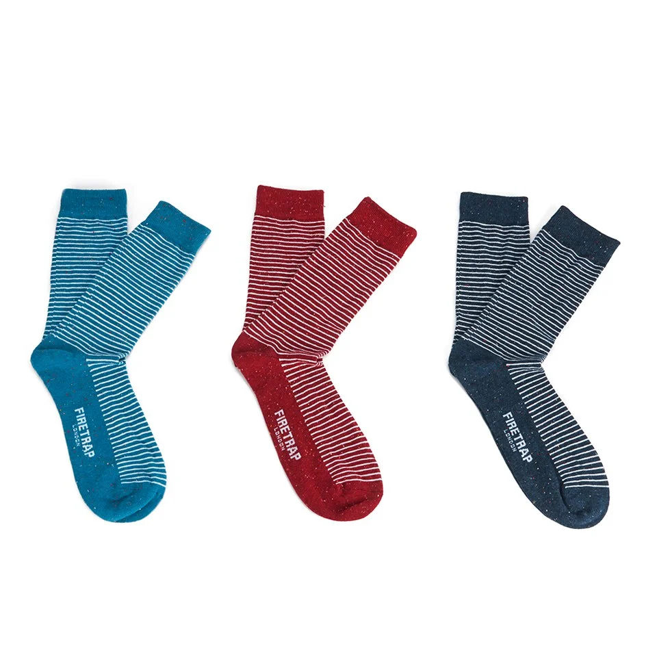 Firetrap Men's Neps Stripe 3-Pack Socks - Black Iris/Red/Blue - One size - Black/Red/Blue Afbeelding 1