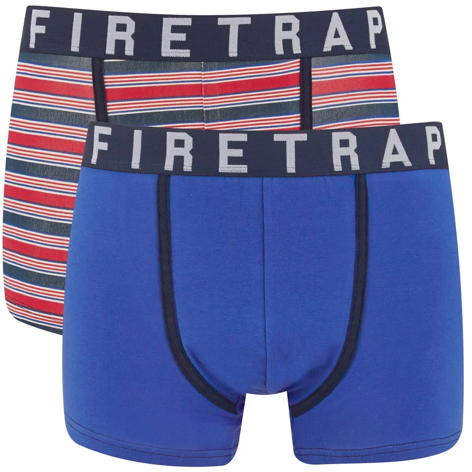 Firetrap Men's Multi Stripe 2-Pack Boxers - Electric Blue/Striped - S - Blue/Red Afbeelding 1
