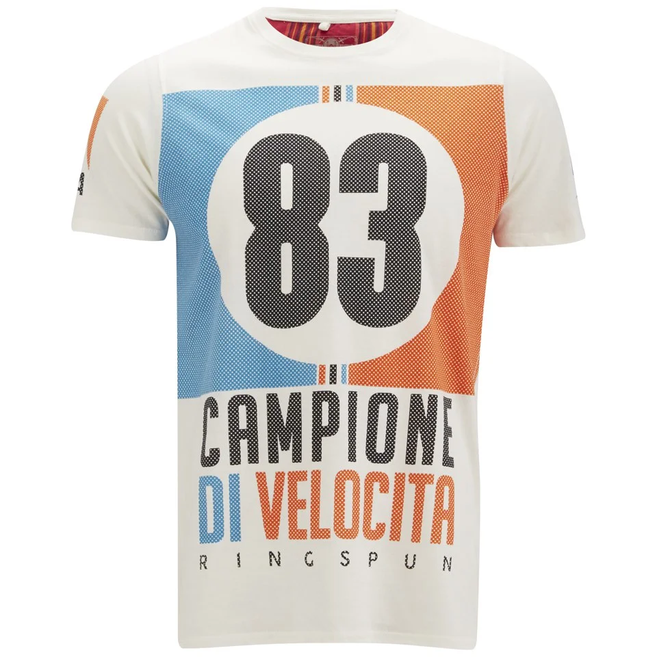 Ringspun Men's Velocity Printed T-Shirt - Off White - S - beige Afbeelding 1