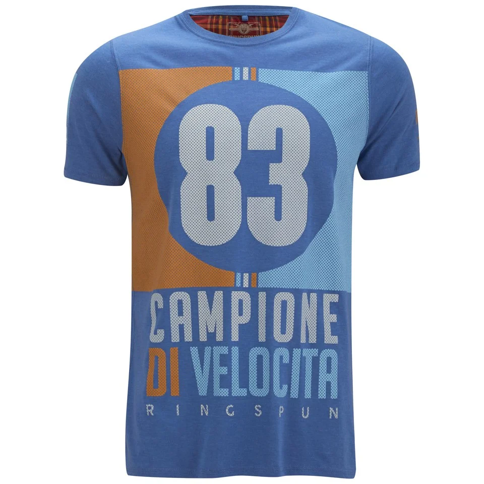 Ringspun Men's Velocity Printed T-Shirt - Royal Marl - S - Blauw Afbeelding 1