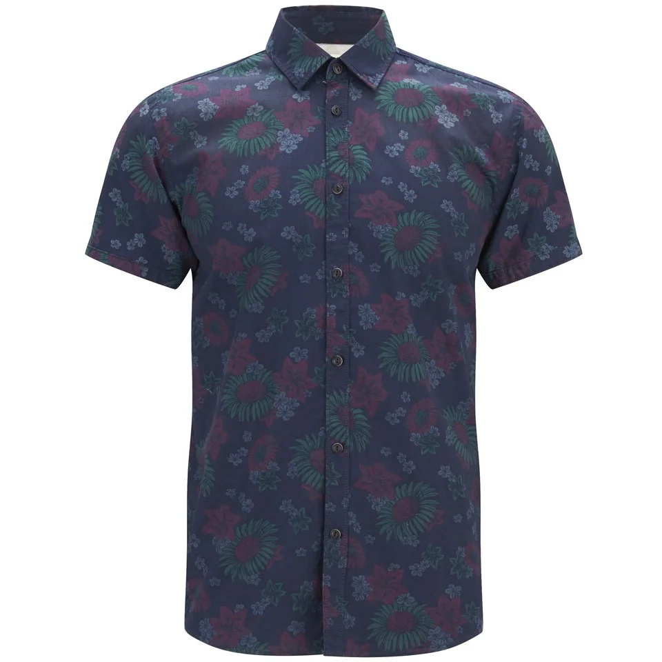 Jack & Jones Originals Men's Short Sleeved Floral Van Shirt - Peacoat - S - Blauw Afbeelding 1