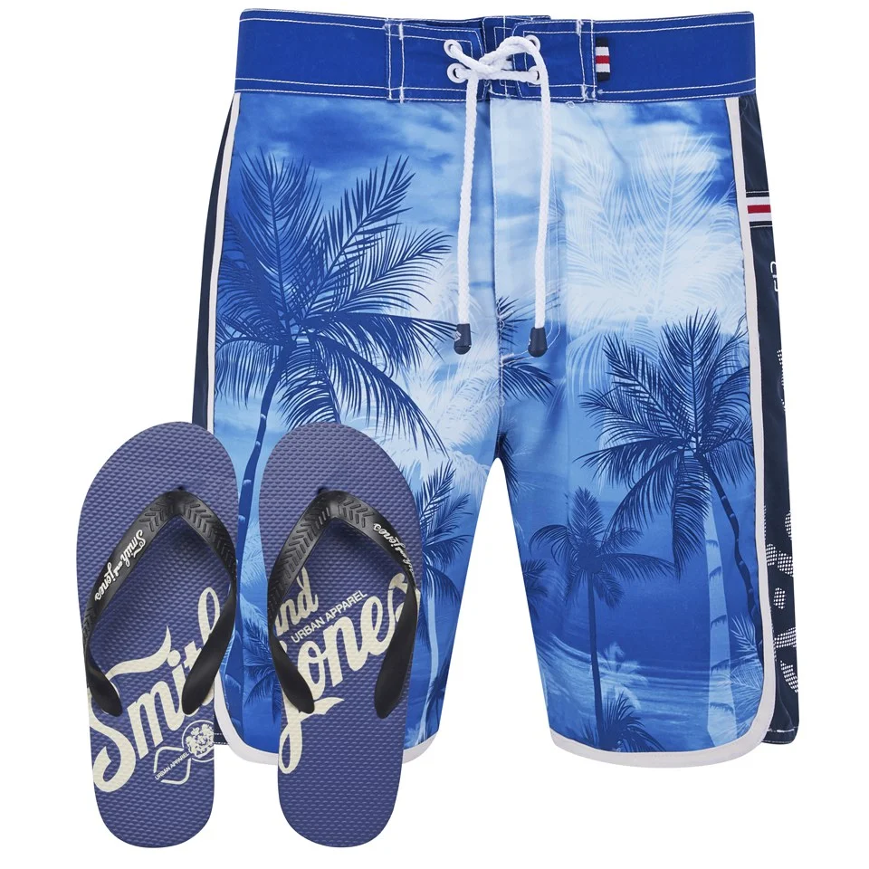 Smith & Jones Men's Kokomo Board Shorts with Free Flip Flops - Le Mans Blue - S - Blauw Afbeelding 1