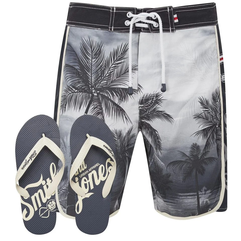 Smith & Jones Men's Kokomo Board Shorts with Free Flip Flops - Black - S - Rood Afbeelding 1