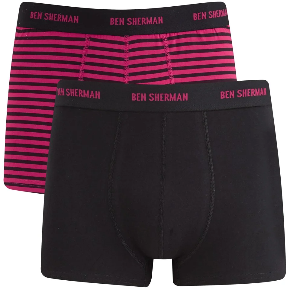 Ben Sherman Men's 2-Pack Trunks - Cerise/Black Stripe/Black - S - Roze/Zwart Afbeelding 1