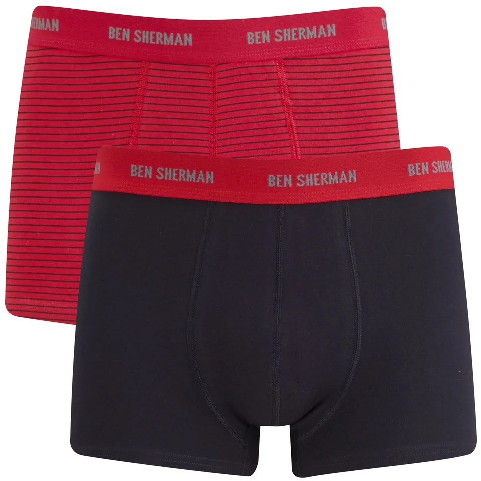 Ben Sherman Men's 2-Pack Ernie Trunks - Dawn Red Stripe/Black - S - Rood/Zwart Afbeelding 1