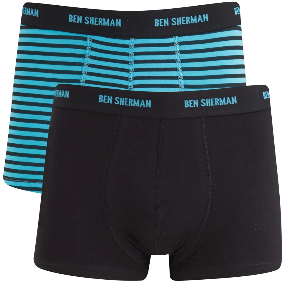 Ben Sherman Men's 2-Pack Trunks - Blue/Black Stripe/Black - S - Blauw/Zwart Afbeelding 1