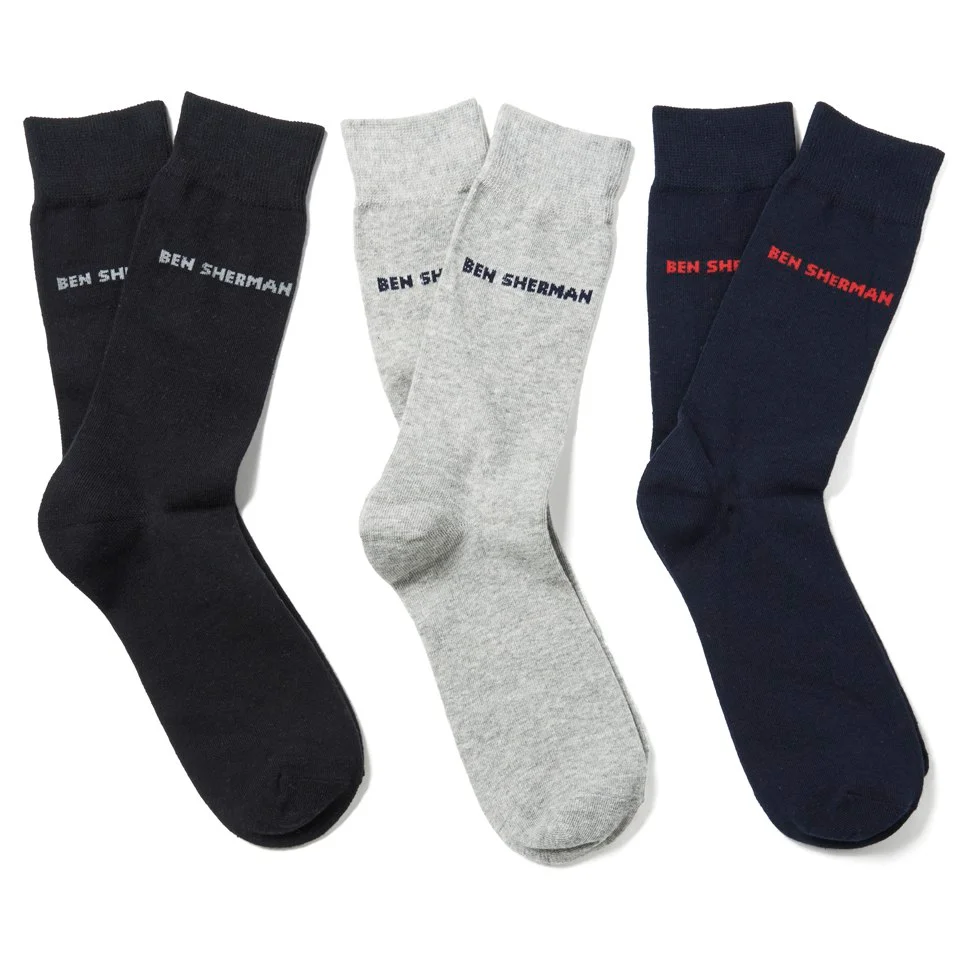 Ben Sherman Men's 3-Pack Hedgehunter Socks - Navy/Grey/Black - UK 7-11 - Blue/Grey/Black Afbeelding 1