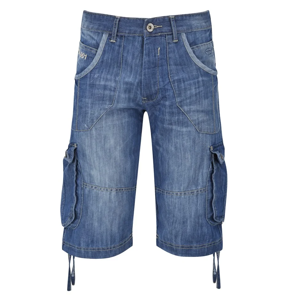 Crosshatch Men's Kanaster Denim Shorts - Bleach Wash - W30 - Blauw Afbeelding 1
