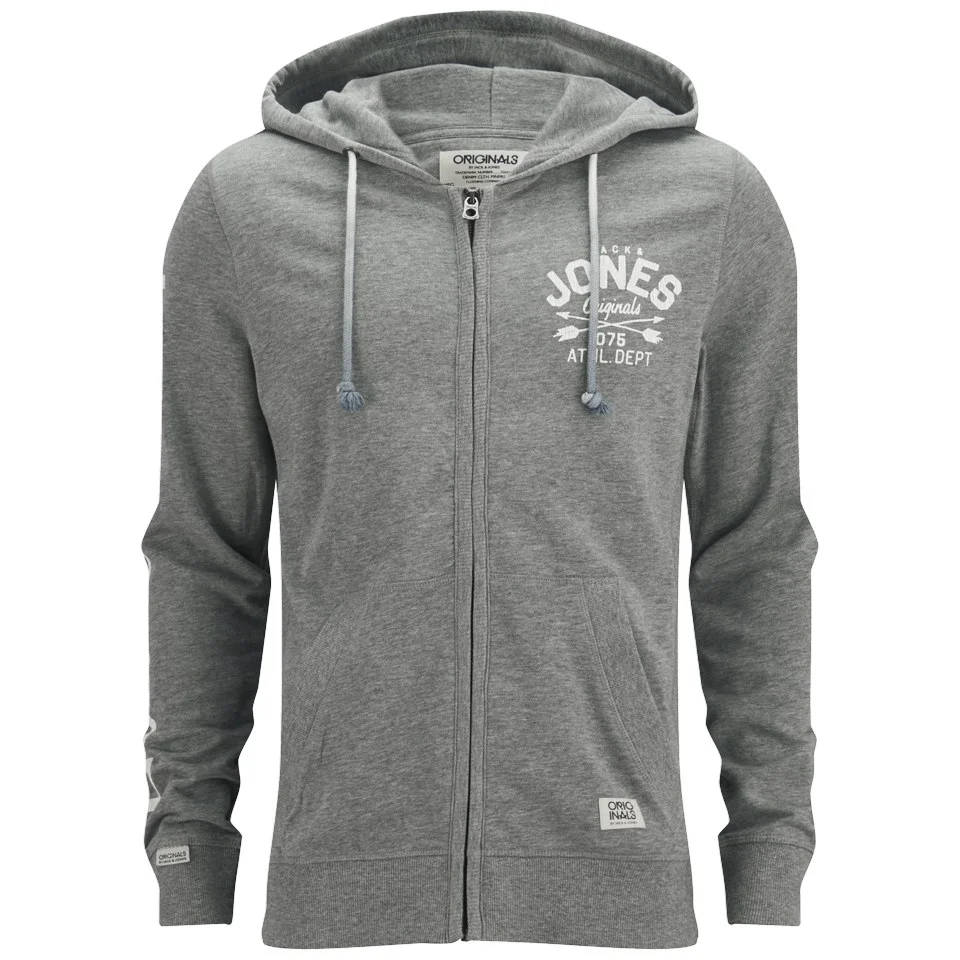 Jack & Jones Men's Originals Went Sweat Zip Hoody - Light Melange Grey - S - Grijs Afbeelding 1