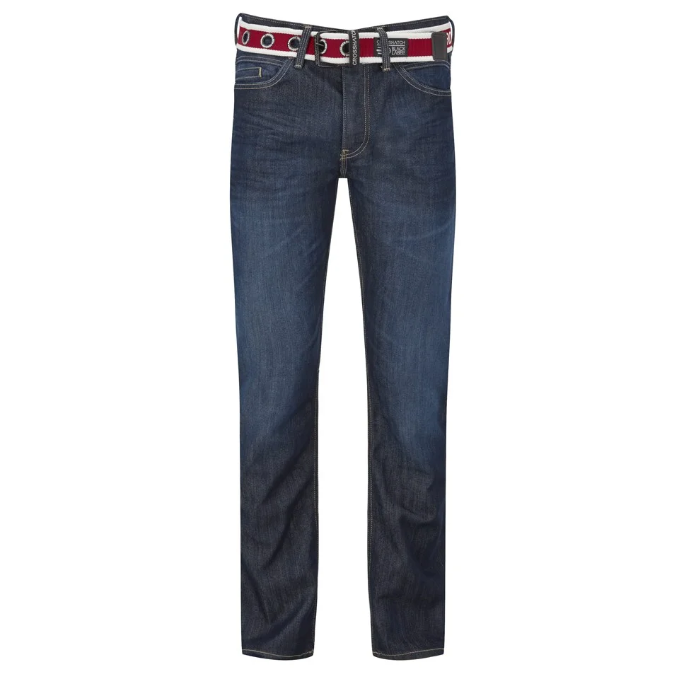 Crosshatch Men's Oklahoma Belted Jeans - Dark Wash - 30S - Blauw Afbeelding 1
