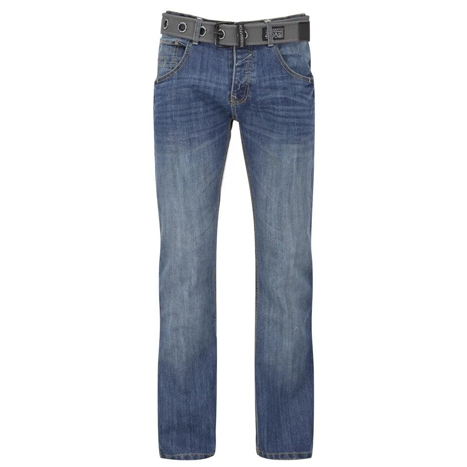 Crosshatch Men's Wak New Belted Jeans - Stone Wash - 30S - Blauw Afbeelding 1