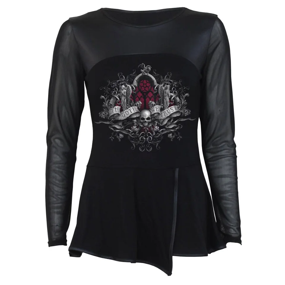 Spiral Women's IN GOTH WE TRUST Mesh Sleeve Flare-Wrap Dress - Black - L - Zwart Afbeelding 1