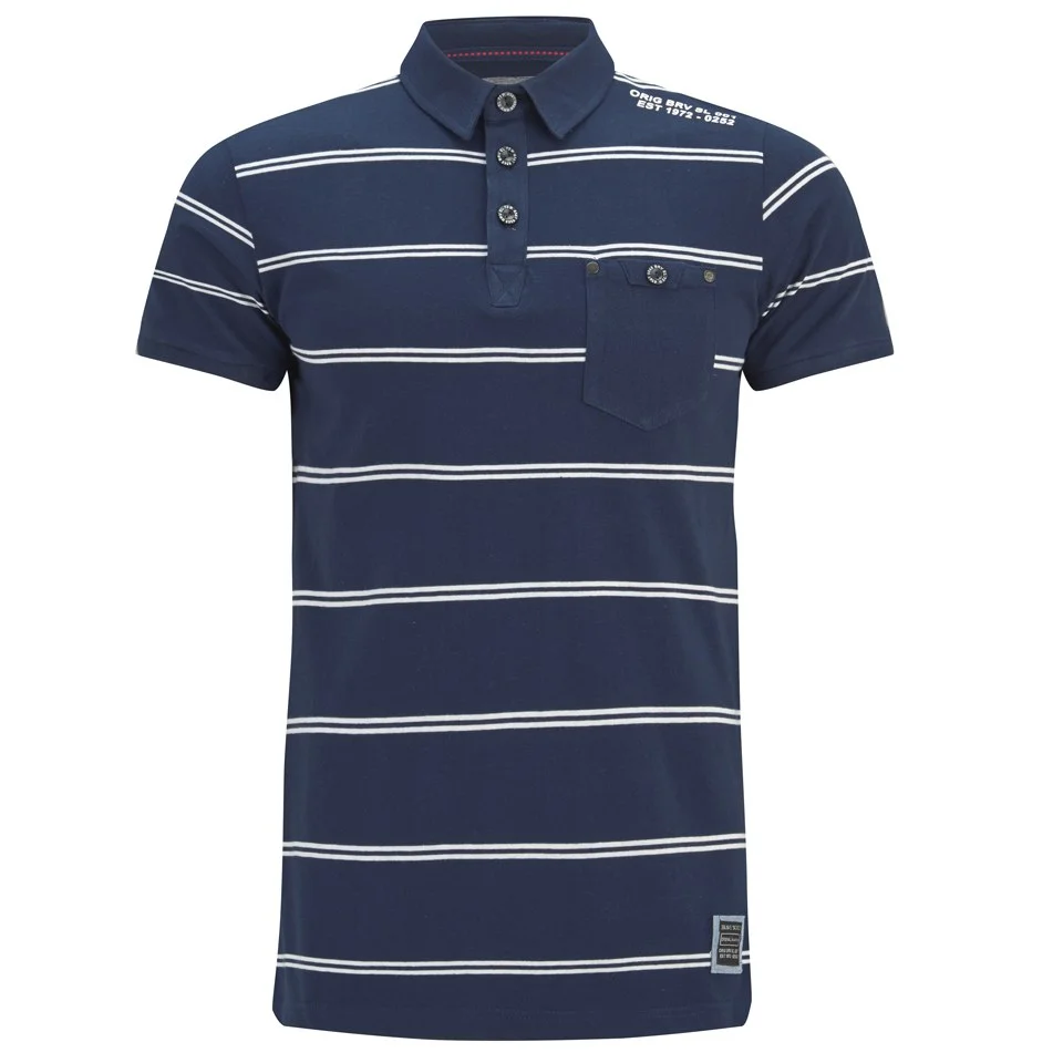 Brave Soul Men's Lorca Striped Polo Shirt - Ocean Blue - S - Blauw Afbeelding 1