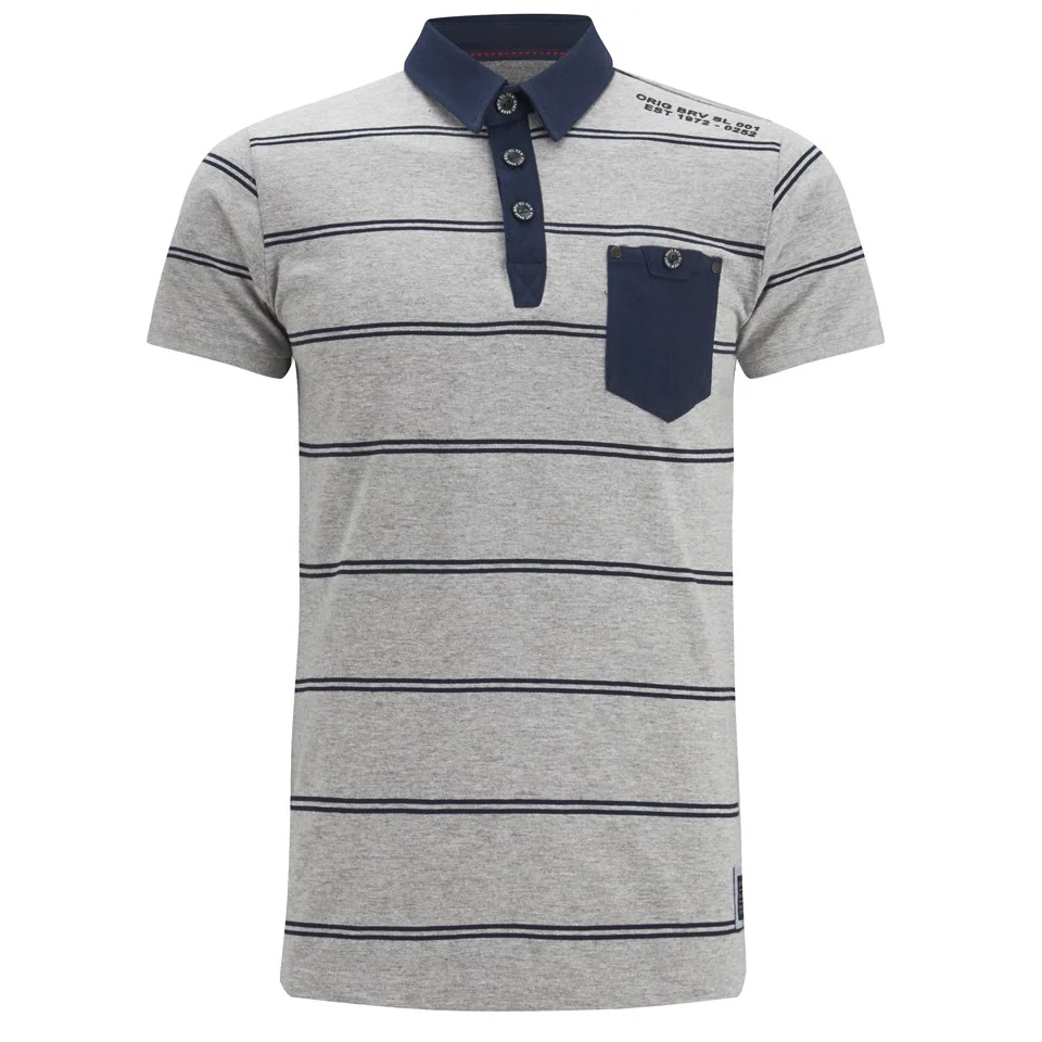 Brave Soul Men's Lorca Striped Polo Shirt - Light Grey Marl - S - Grijs Afbeelding 1